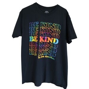 DOM‎ Be Kind Tee Shirt Black Rainbow Cotton Short Sleeve Mens Size Large